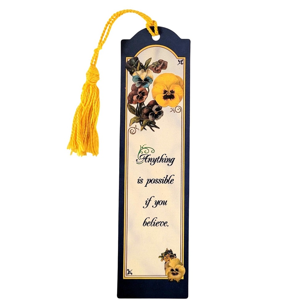 Vintage 90s Pansy Bookmark Anything Possible Victorian Cathey 1991 Artworks VS01
